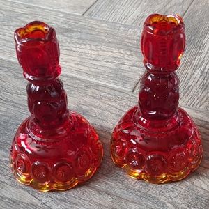 Pair of L E Smith Moon & Stars Candle Holders